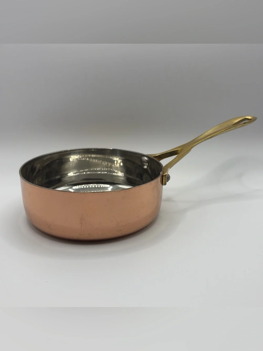 Mini Copper Sauté Pan with Brass Handle Cookware Kitchenware Farmhouse Cottage